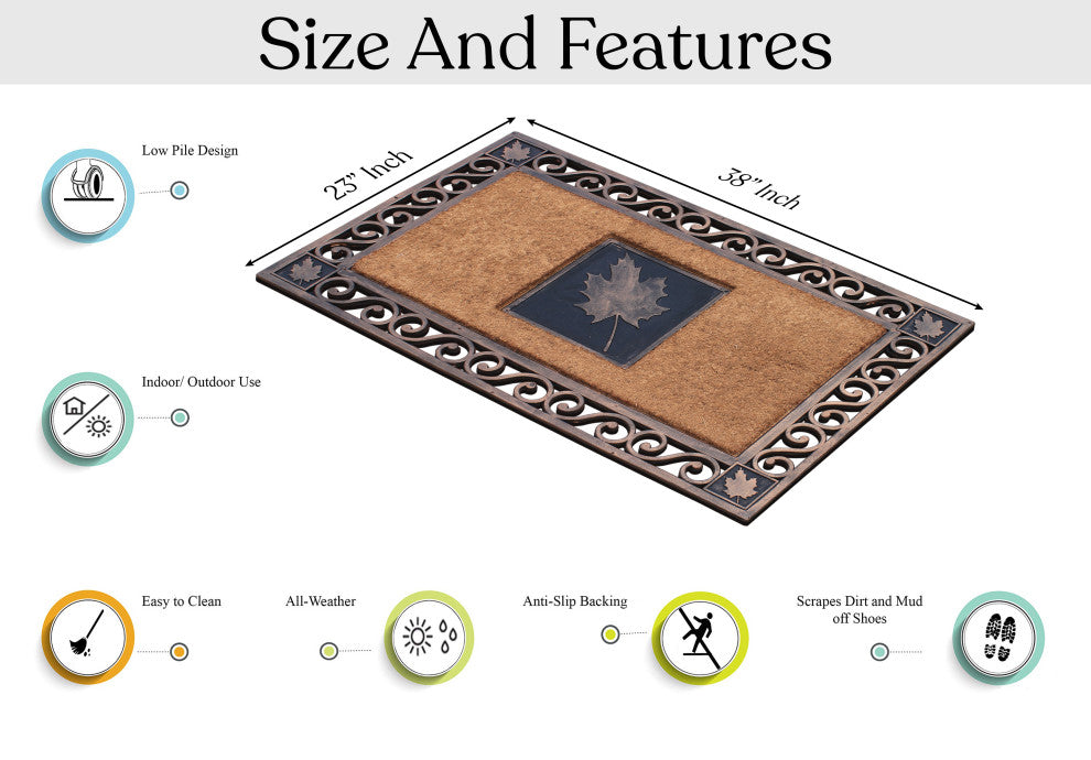 A1HC Rubber and Coir Maple Leaf, Heavy Weight Durable Doormat, 23"X38", Copper