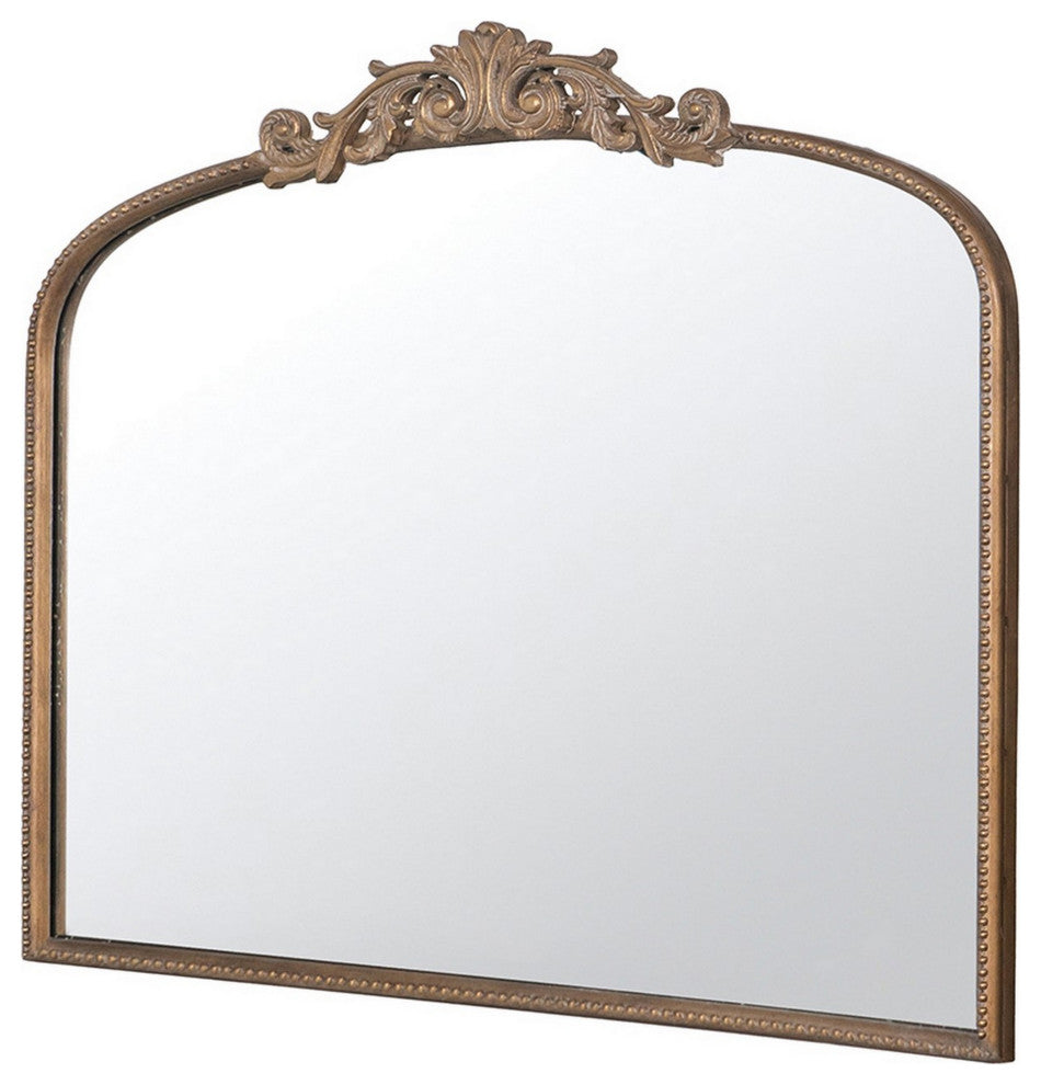 Benzara BM286408 Wall Mirror, Gold Curved Arched Metal Frame, Baroque Design