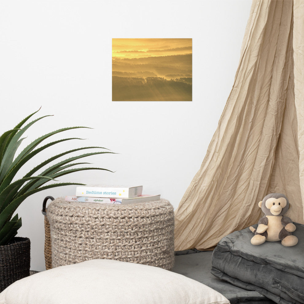 Golden Mist Valley - Hills & Mountain Range Landscape Wall Art Prints, 11" X 14"