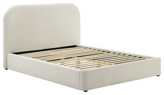 Keynote Performance Velvet Curved Queen Platform Bed, Alabaster