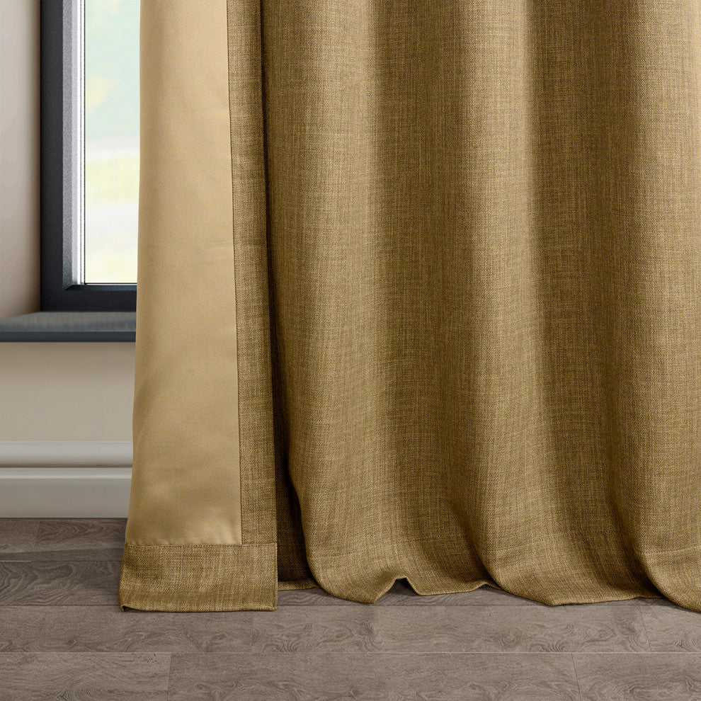 Faux Linen Grommet Room Darkening Curtain Single Panel, Butterscotch, 50w X 84l