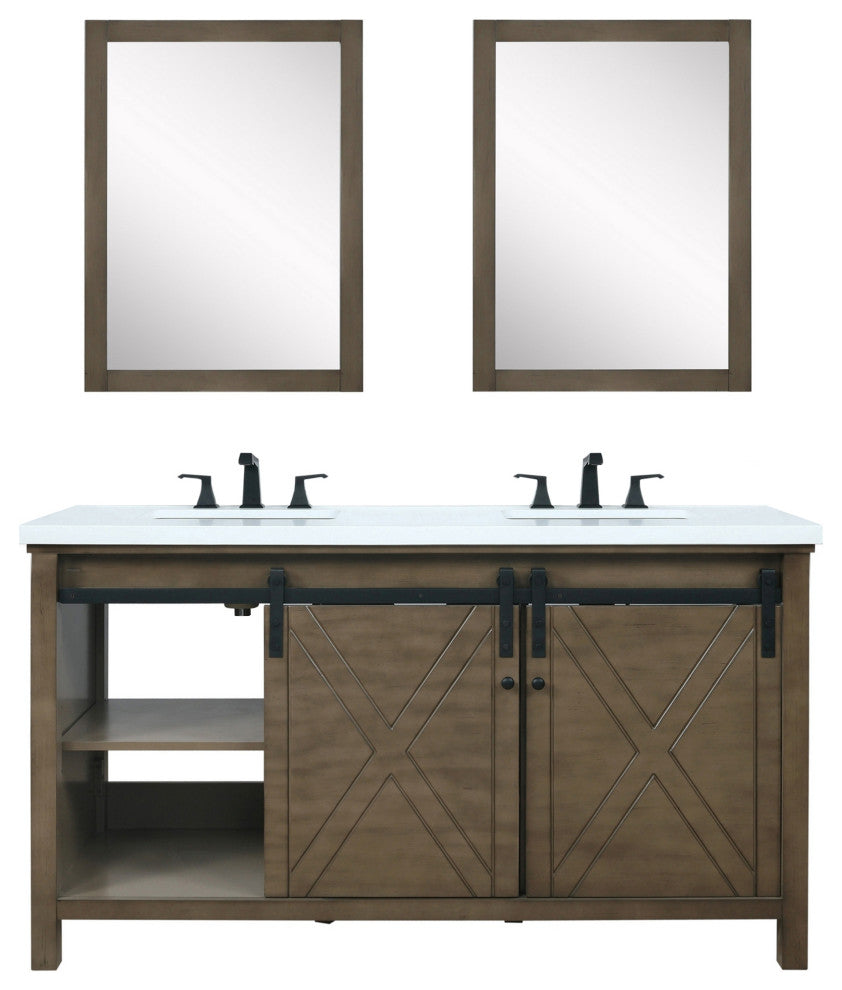 Marsyas Transitional Rustic Brown 60" Double Vanity Set