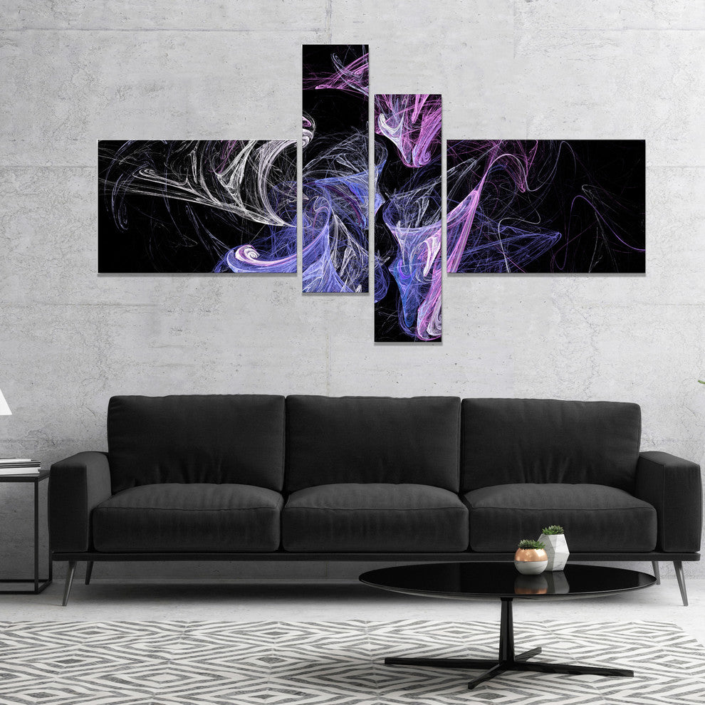 Billowing Smoke Blue Purple, Abstract Canvas art print, 60"x32", 4 panels