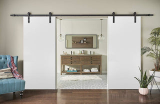 Sliding Double Barn Doors 48 x 80 & 13FT Rails | Planum 0010 White Silk