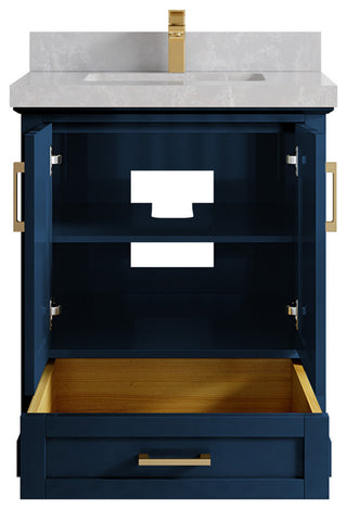 Boston 30 Single Sink Bath Vanity in Navy Blue 2" Pearl Gray