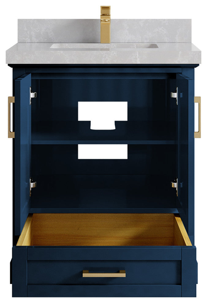 Boston 30 Single Sink Bath Vanity in Navy Blue 2" Pearl Gray