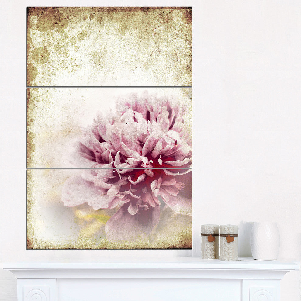 "Pink Peony in Vintage-Style" Digital Metal Wall Art, 3 Panels, 28"x36"