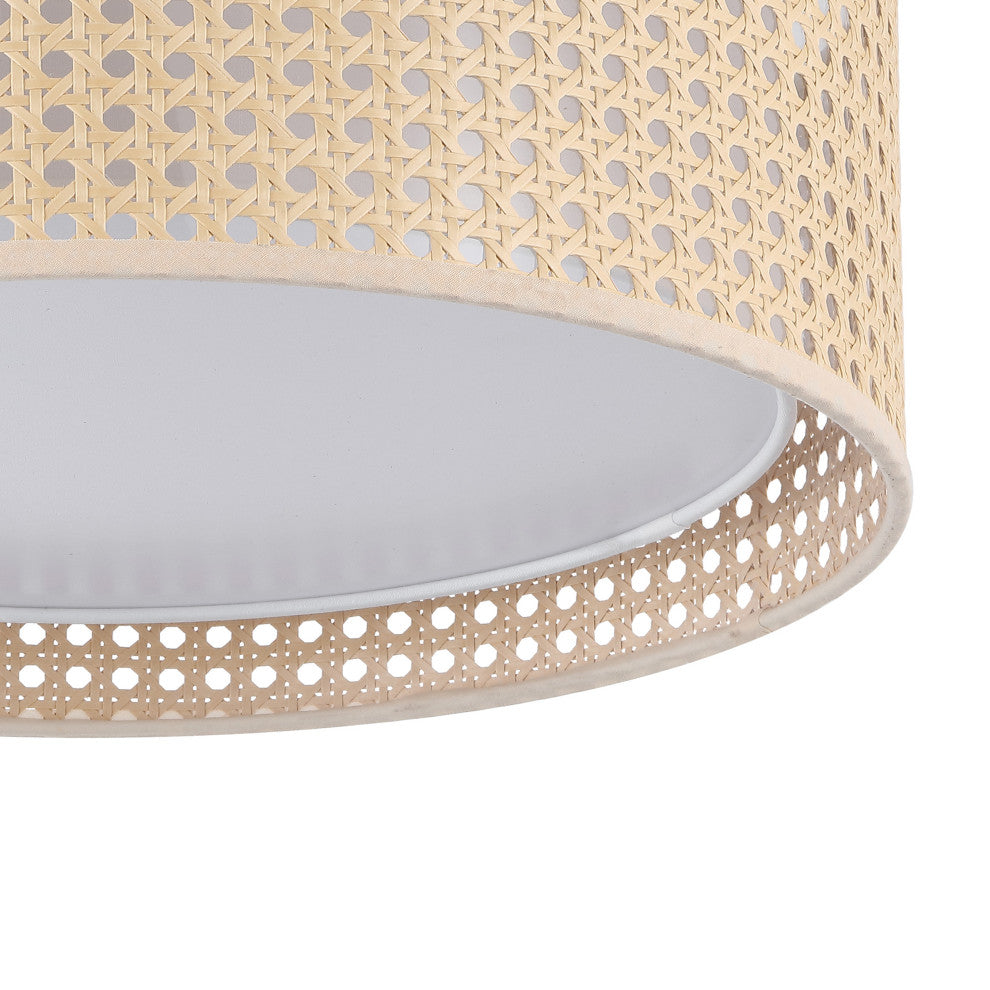 3-Light Rattan Drum Flush Mount Ceiling Light