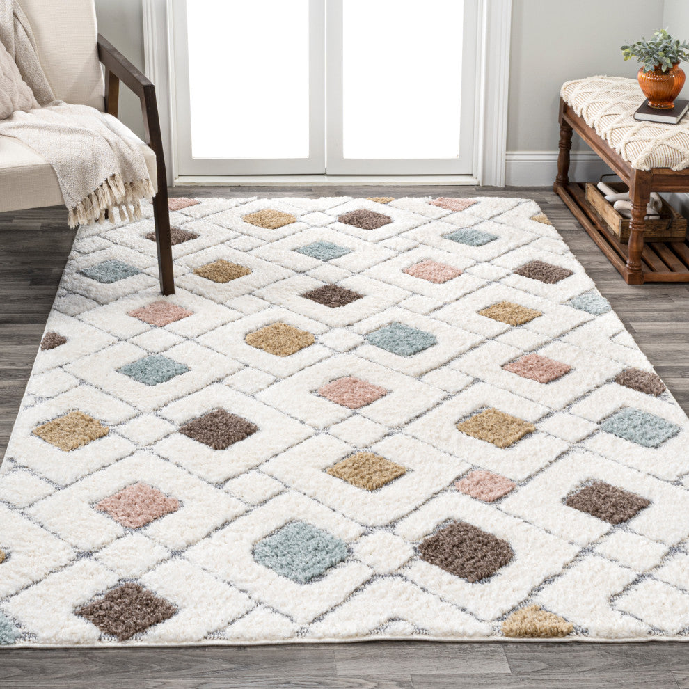 Astrid Retro Trellis High-Low Multi/Cream 4'x6' Area Rug