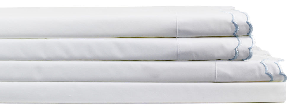 Double Scallop Embroidered Cotton Sheet Set, King Sheet Set