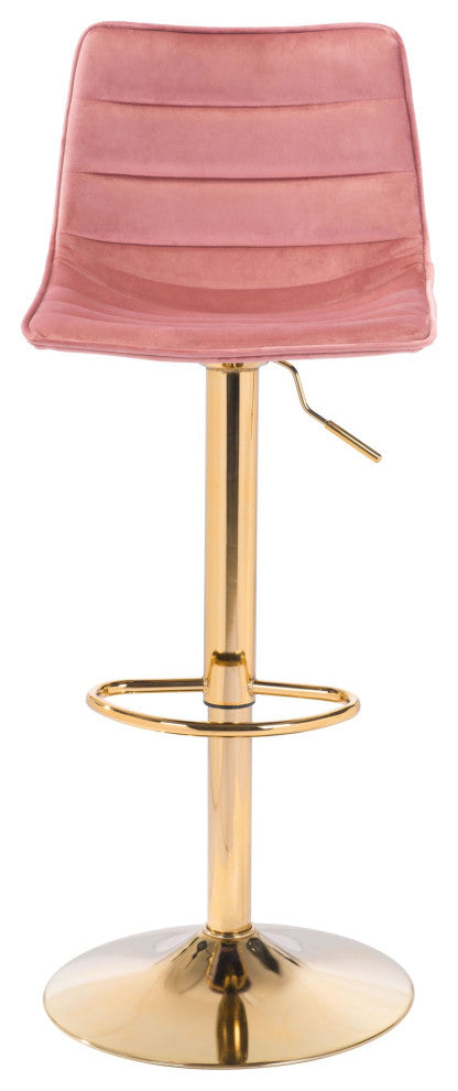 Bar Stool Chair Barstool, Steel Metal, Fabric, Pink, Gold, Kitchen Cafe Bistro