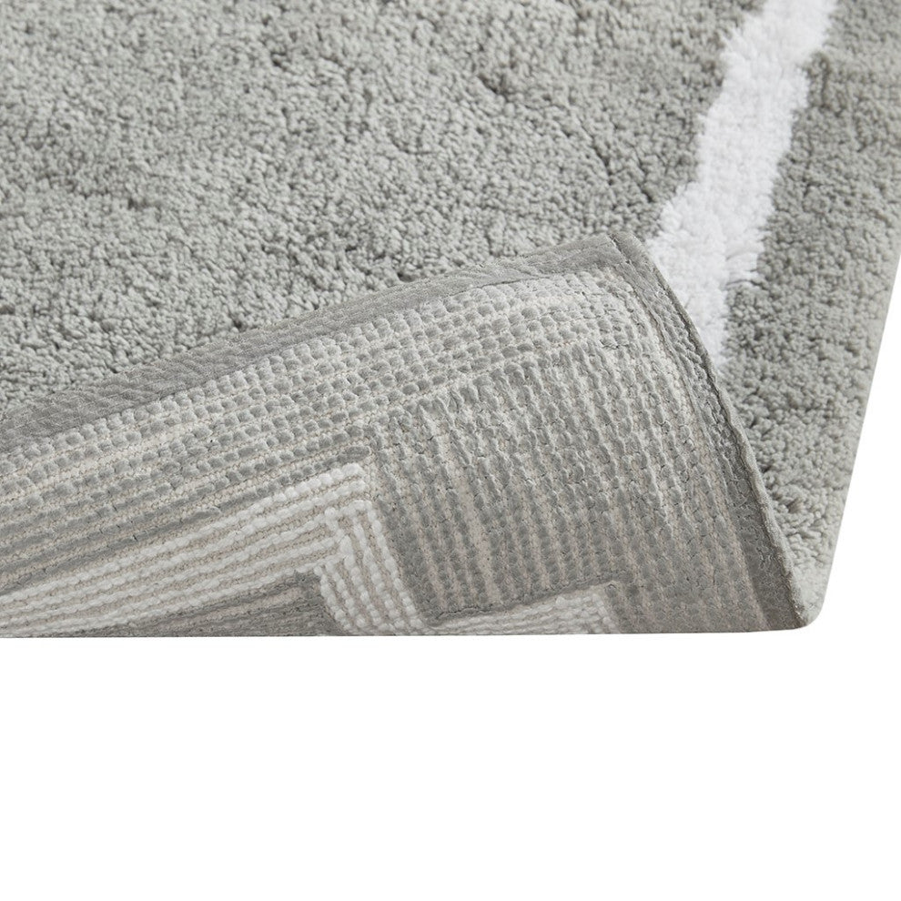Madison Park Evan High Pile Bordered Bathroom Rug, Blue, Grey, Runner