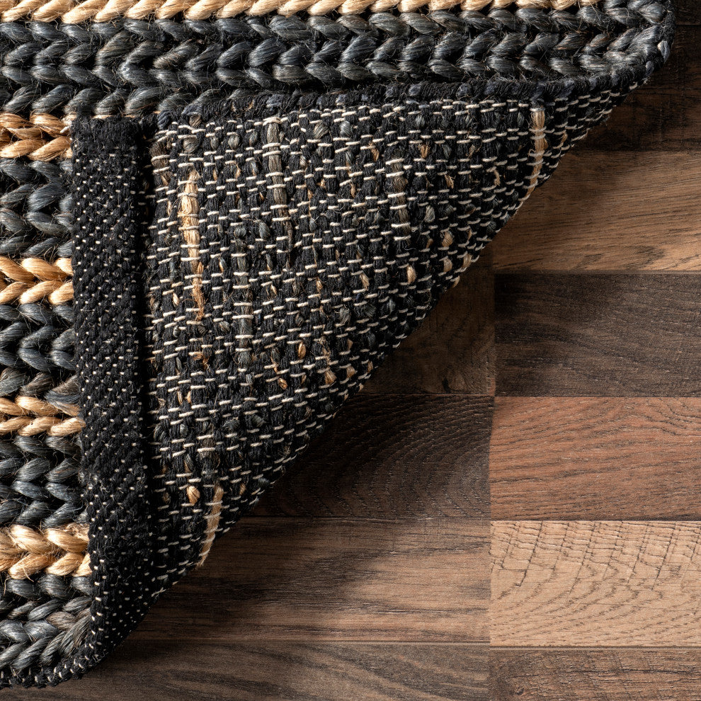 Grassland Handwoven Jute Area Rug, Black 4'x6'
