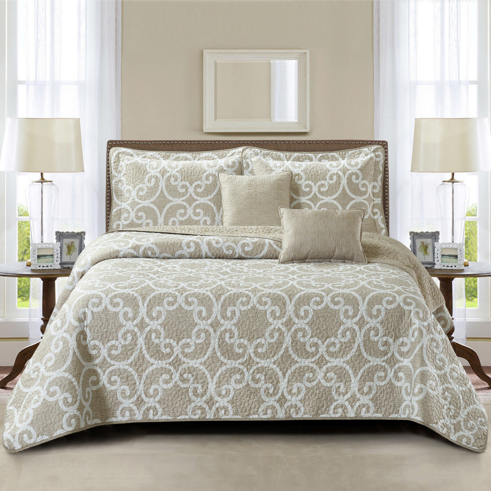 5 Piece Glena Gatework Bedspread, 122" X 106