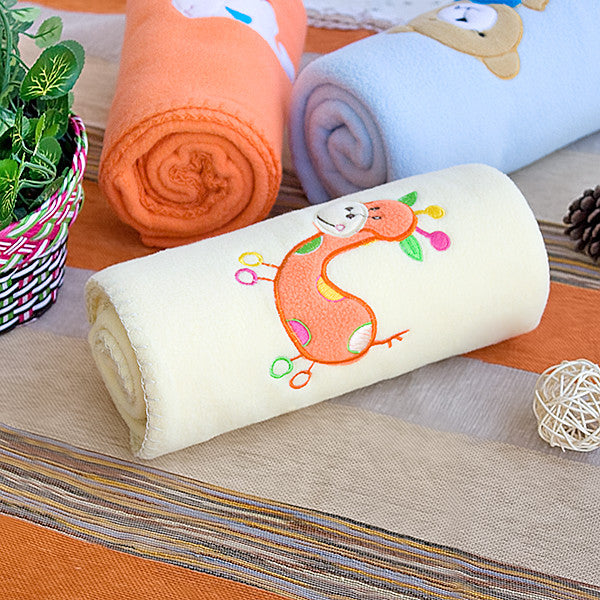 Orange Giraffe - YellowApplique Coral Fleece Baby Throw Blanket (29.5"-39.4")