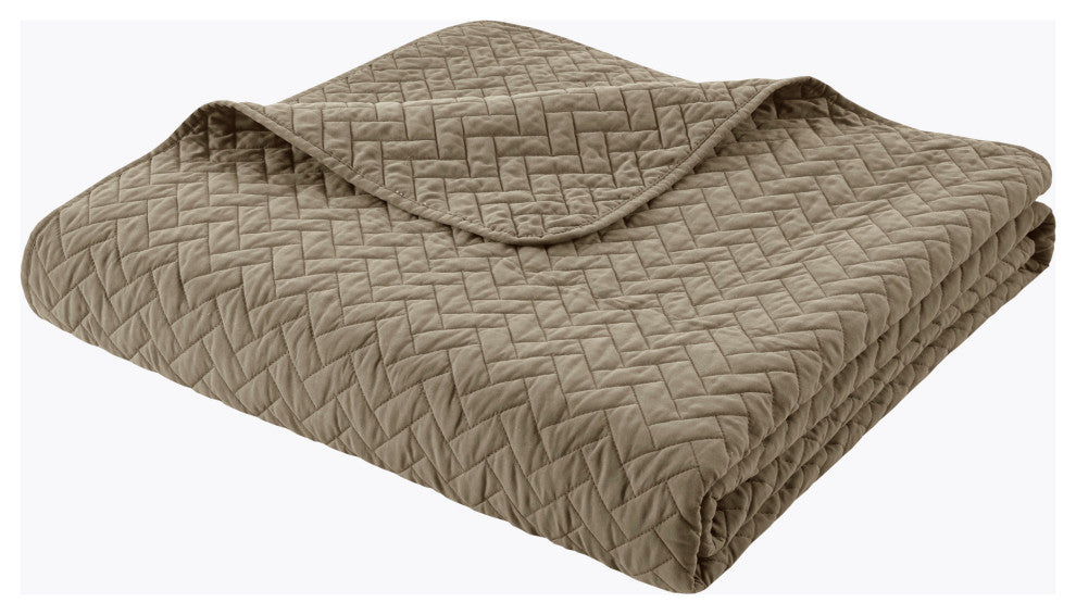 Hampton Hill Velvet Touch Herringbone Oversize 3-Piece Coverlet, Brown, Queen