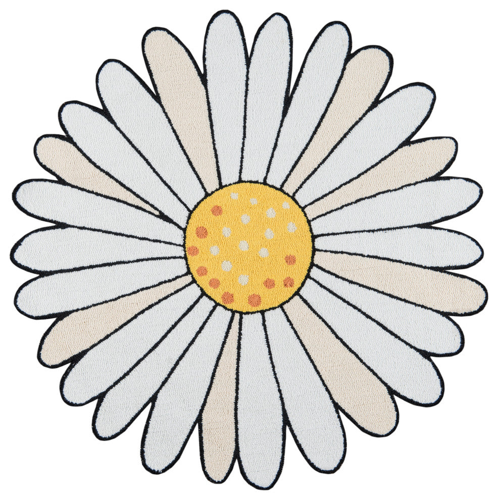 Novogratz by Momeni Cucina Daisy Hand Hooked Kitchen Mat, Ivory, 3''x3'' Round