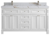 Paris 60" Double Sink Bathroom Vanity, White 2" Calacatta Gold