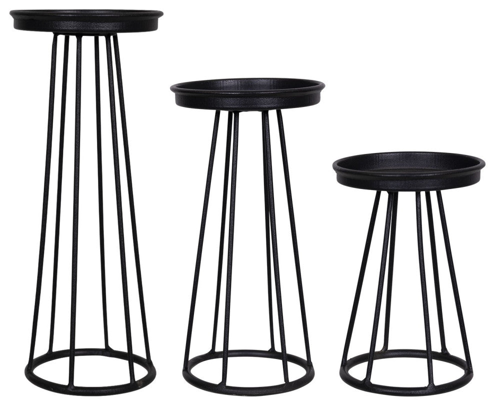 Set of Three Black Metal Candle Holders