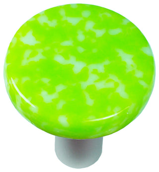Art Glass Round Granite Knob, Black Post, Granite, Spring Green & White