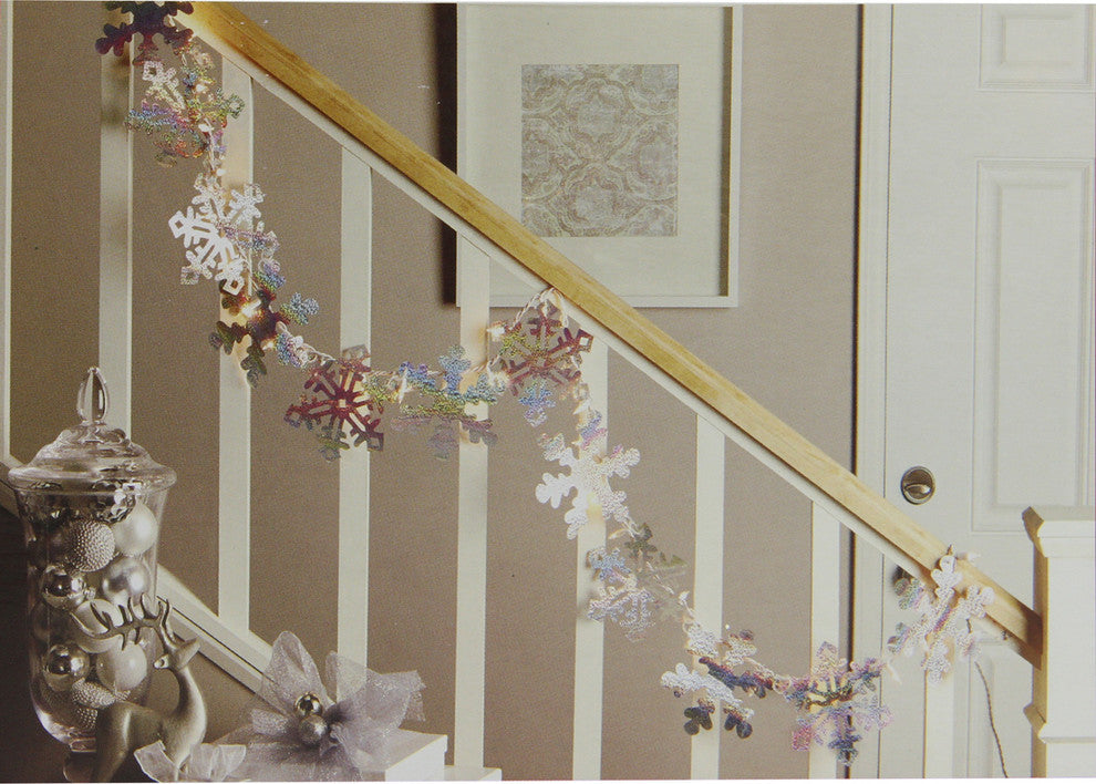 9.9' Silver Holographic Snowflake Christmas Light Garland