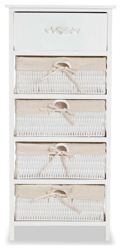 Modern and Contemporary White Finished Wood 1- Drawer Storage Unit With Baskets