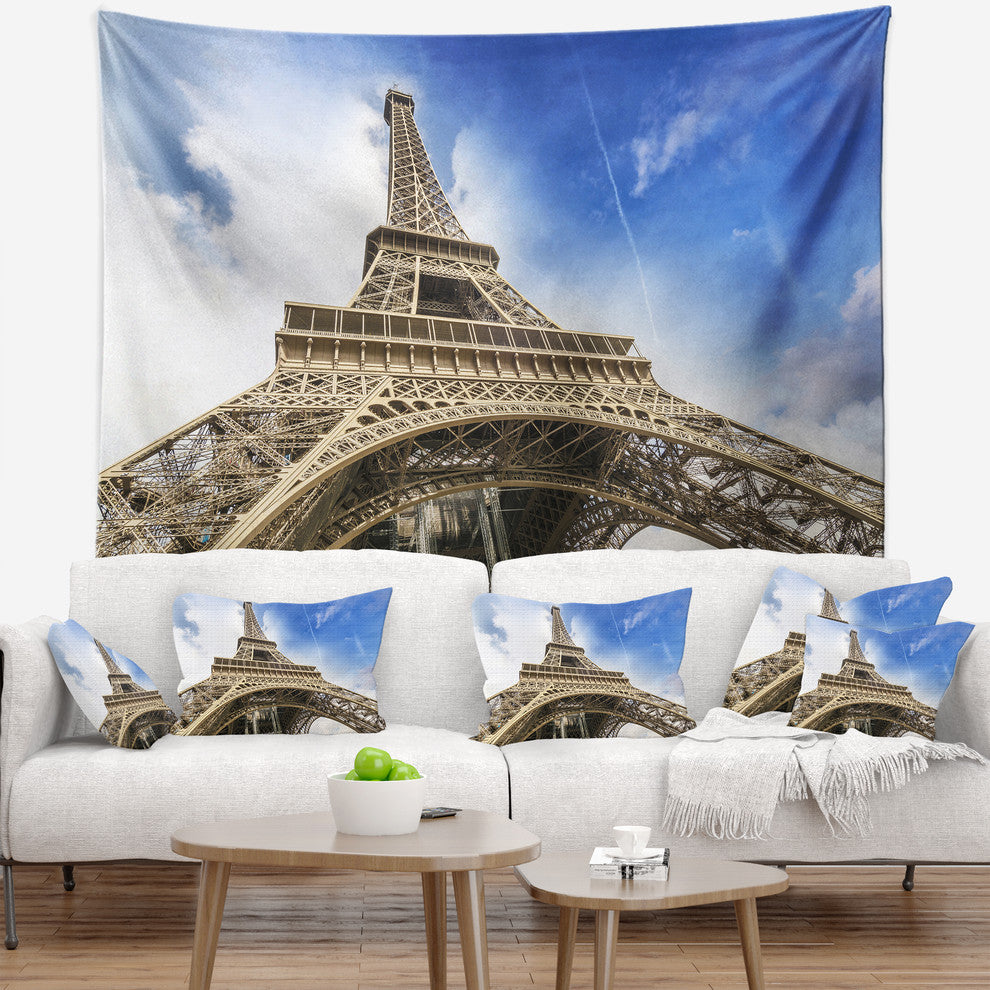Fantastic View of Paris Paris Eiffel Towerfrom Ground Wall Tapestry, 80"x68"