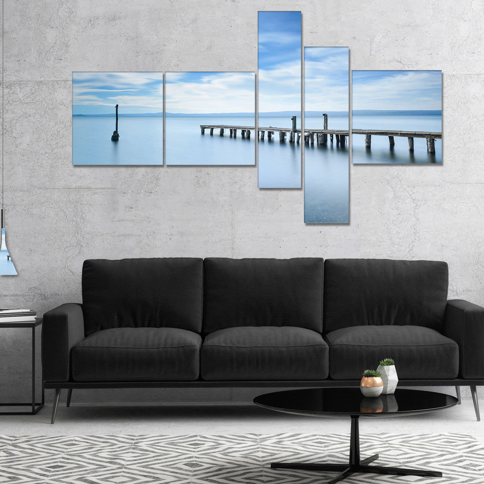 Bright Sky and Blue Sea, Seascape Canvas Art Print, 60"x32", 5 panels