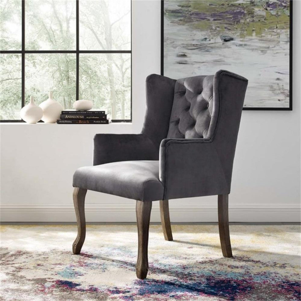 Gray Realm French Vintage Dining Performance Velvet Armchair