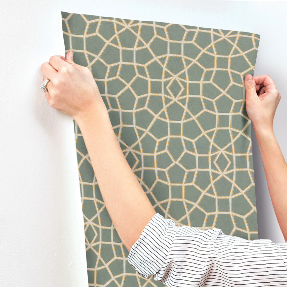 Dark Green and Gold Sculptural Web Wallpaper