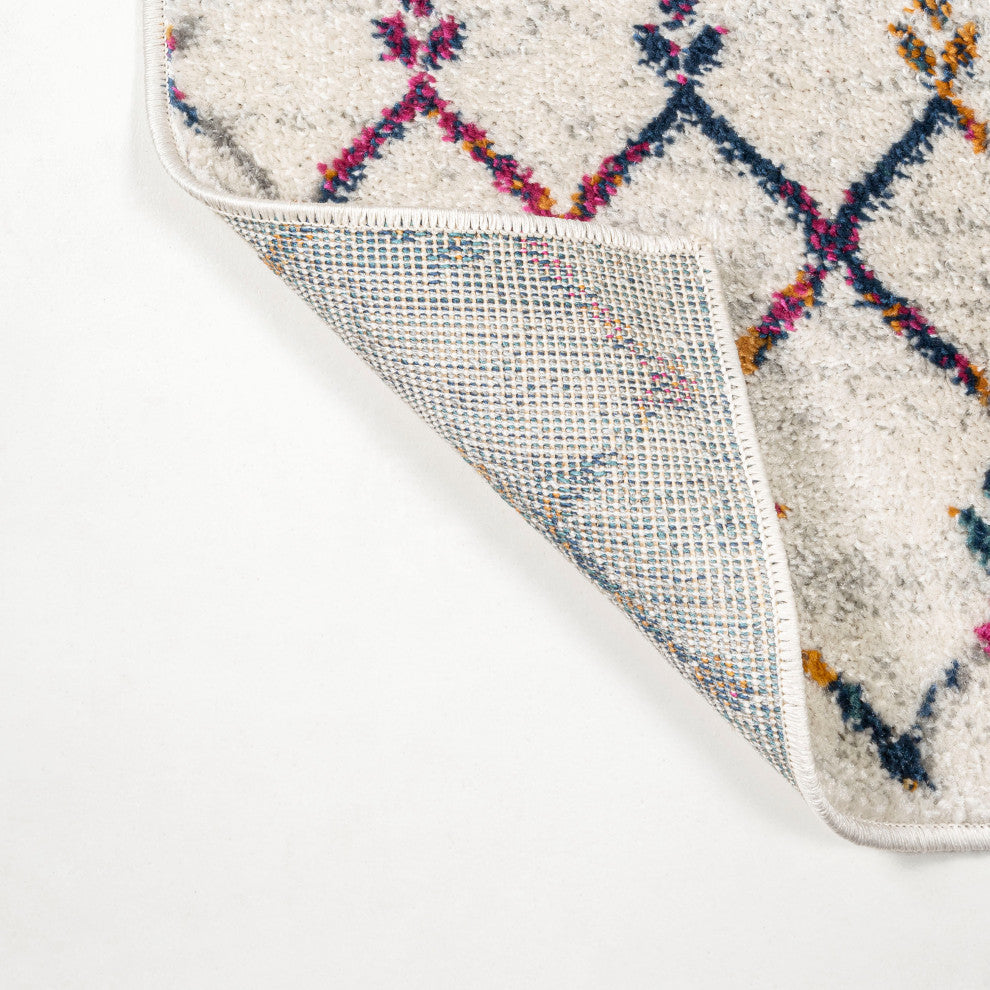 Moroccan HYPE Boho Vintage Diamond Runner Rug, Cream/Multi, 8 X 10