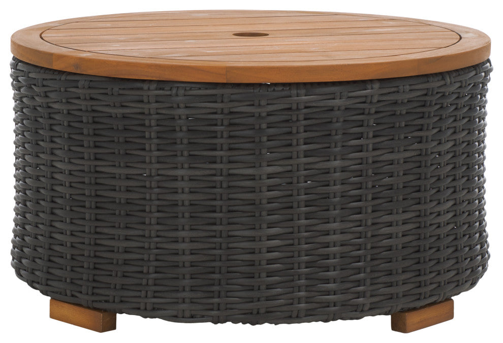 Safavieh Couture Indoor-Outdoor Anguilla Wicker Coffee Table, Dark Grey