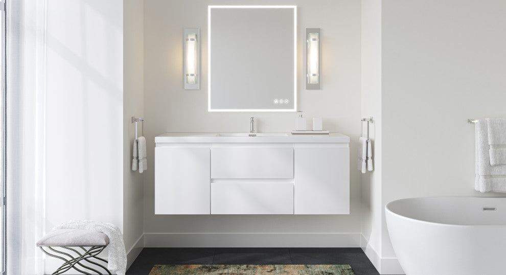 Beacon Bath Vanity, High Gloss White, 60", Single Sink, Wall Mount