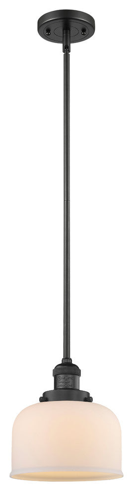 1-Light Large Bell 8" Pendant, Matte Black, Glass: Matte White Cased