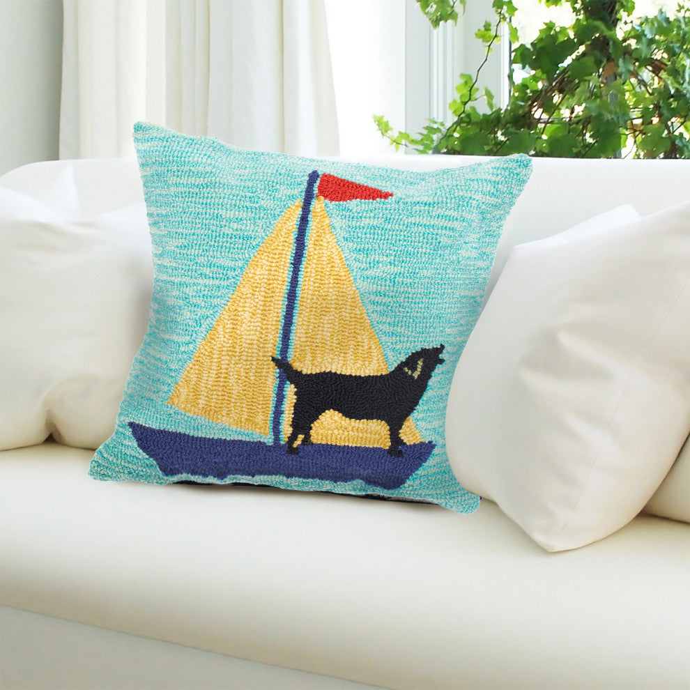 Frontporch Sailing Dog Pillow, Yellow, 18"x18"