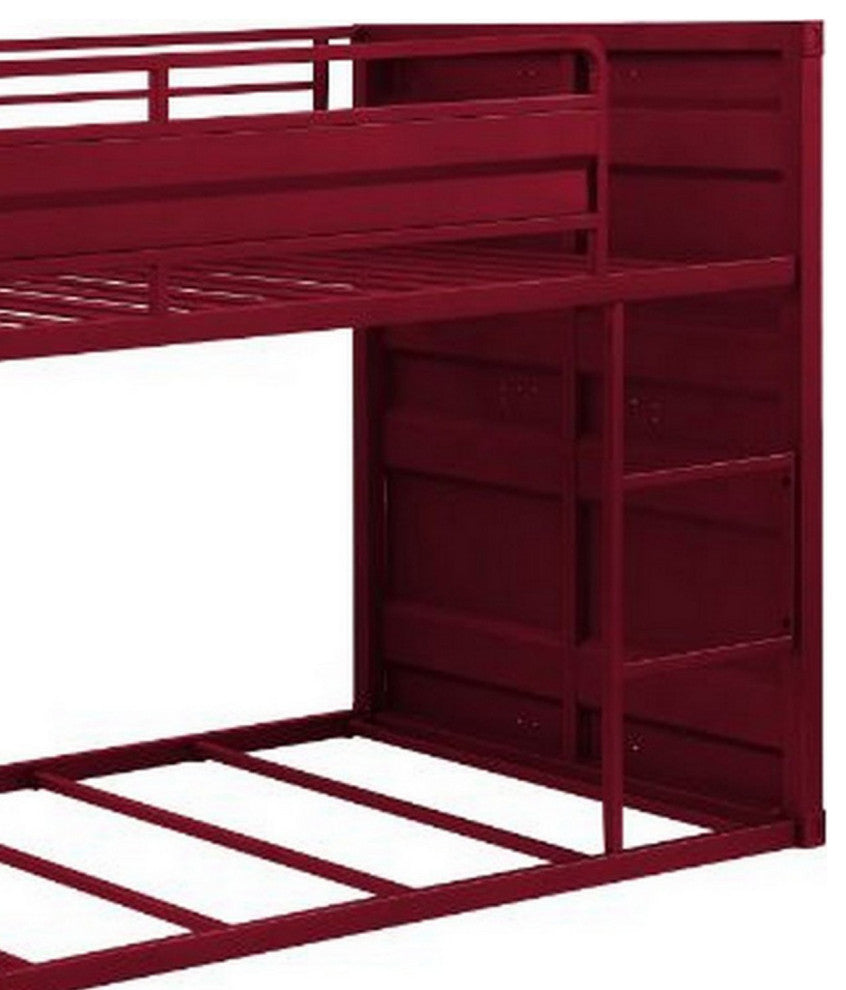 Benzara BM261753 Twin Over Twin Bunk Bed With Metal Frame and Cargo Theme, Red