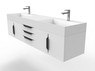 CastelloUSA Amazon 72" Wall Mounted Vanity Set, White, White Top, Black Handles