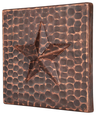 Hammered Copper Star Tile, 4"x4", Set of 4