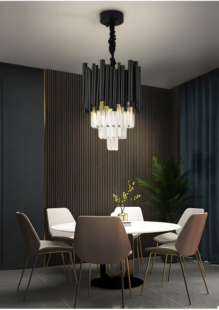 Munsingen | Modern Black Crystal Lighting for Kitchen Island, Cone Crystals, 3 Pcs