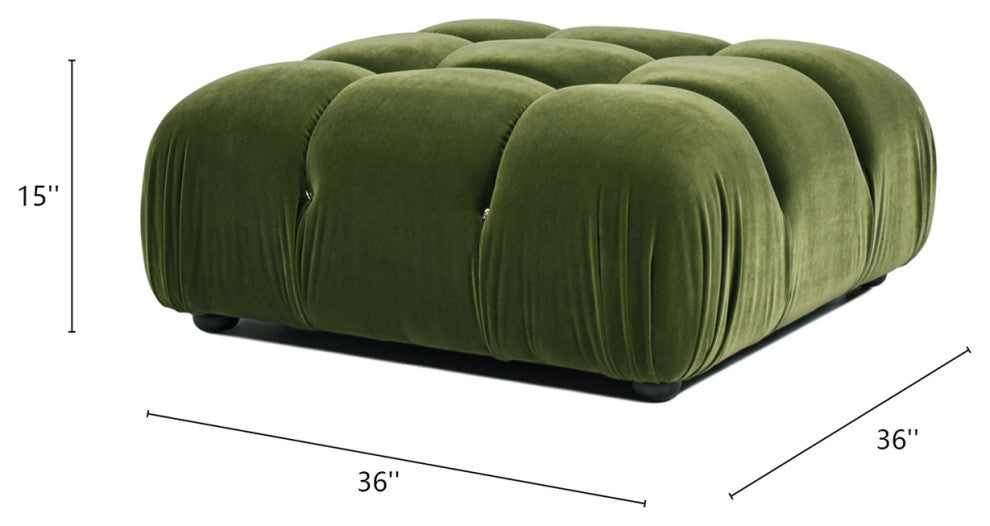 Marcel 36" Modular Tufted Square Cocktail Ottoman, Olive Green Performance Velvet
