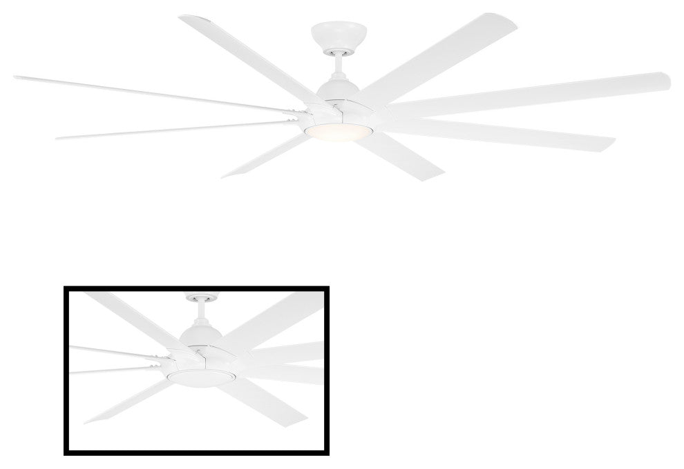 Hydra 96" Indoor/Outdoor 8-Blade Smart Ceiling Fan, Matte White, 2700K Light Kit