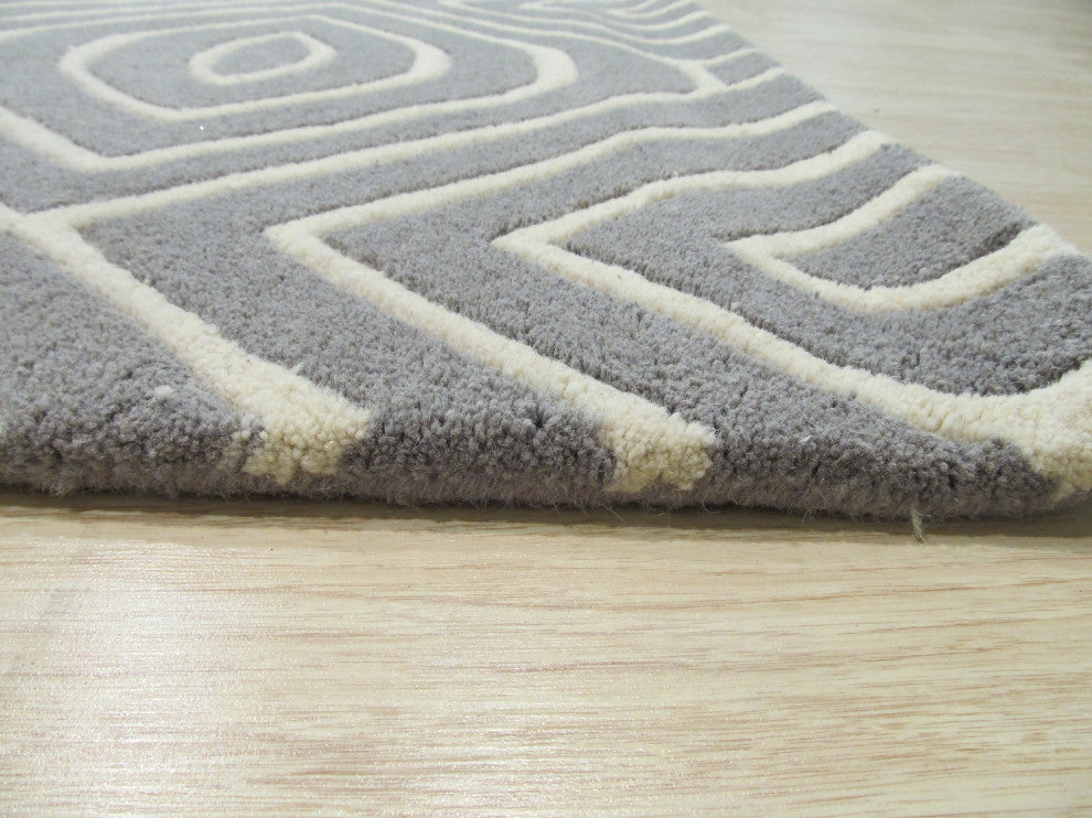 Hand-Tufted Wool Gray Contemporary Geometric Marla Rug, 5' X 8'