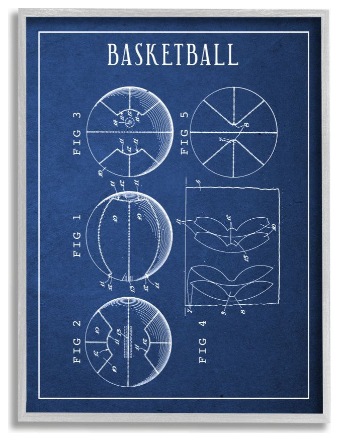 Stupell Industries Basketball Blueprint Vintage Sports Design, 11"x14", Gray