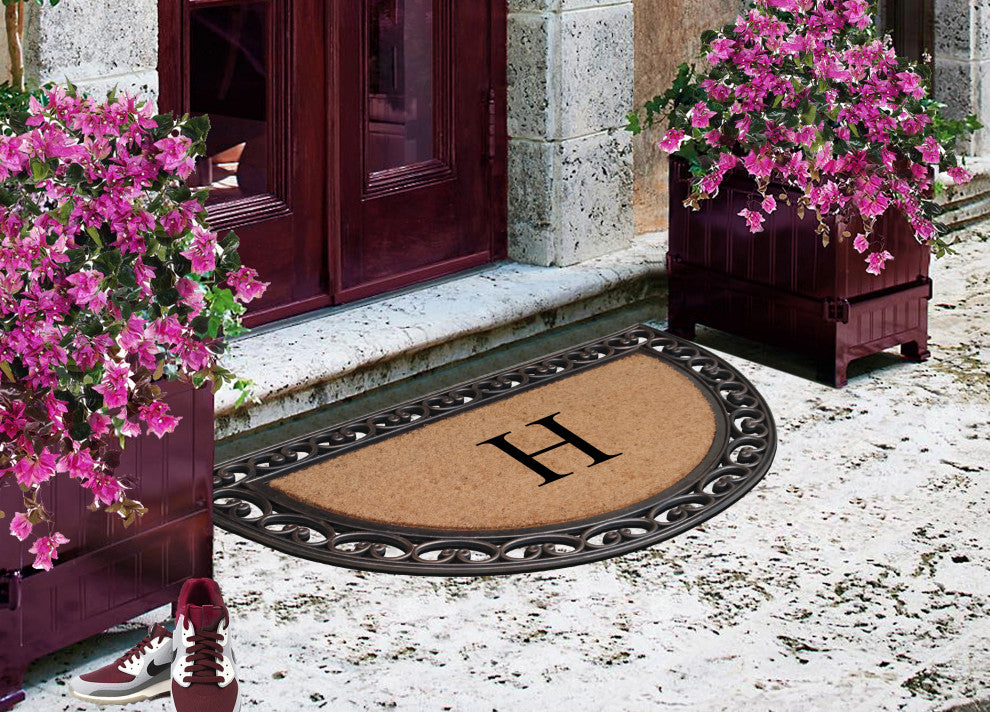 A1HC Natural Coir Monogrammed Door Mat For Front Door, 30"x48", H