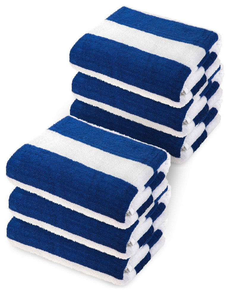 Premium Cabana Striped Terry Cotton Towel, Blue, 6 Piece, Cabana