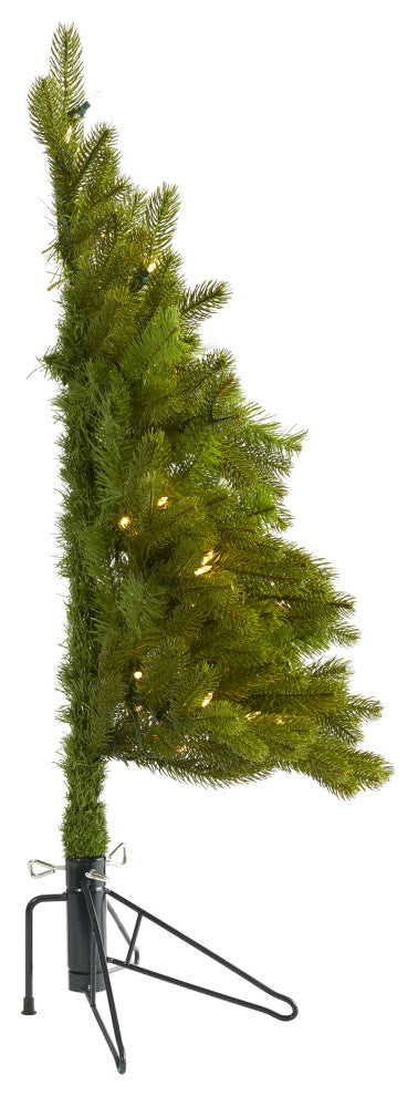 3' Cambridge Spruce Flat Back Faux Xmas Tree W/ White Lights & Bendable Branches