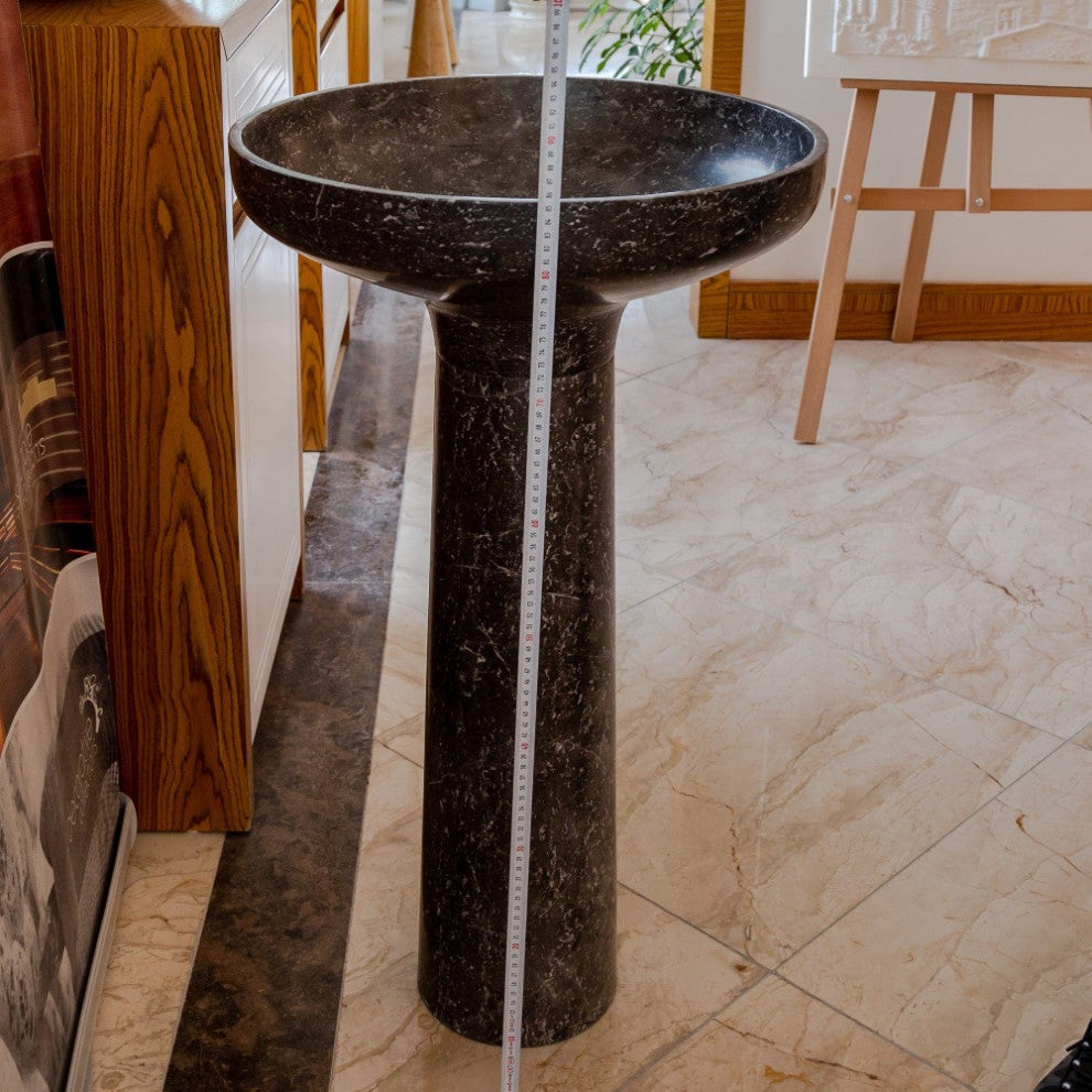 Natural Stone Black Marble Pedestal Round Sink Polished (D)20" (H)33.5