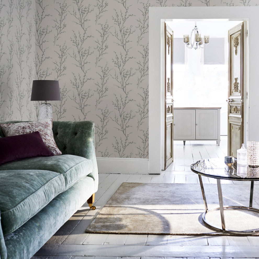 Laura Ashley Willow Wallpaper, Off White/Steel