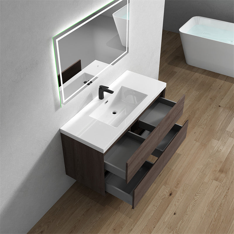 Ashley 48'' Floating Vanity, Acrylic Top, Single Sink, Red Oak