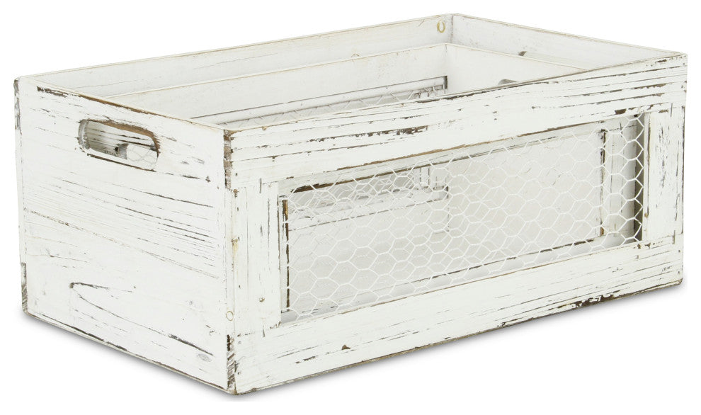 Rustic Chicken Wire Wooden Crates, Set of 2